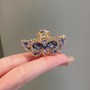 优雅气质精致头发夹子刘海发夹蓝色水晶迷你小号蝴蝶抓夹发饰中式