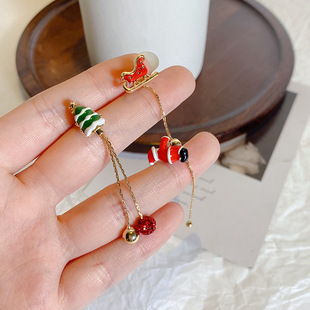 独特不对称长款耳环气质流苏耳坠耳钉耳饰女潮冬~会爬的圣诞老人