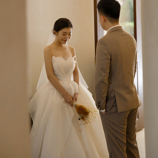 2025新款 婚纱抹胸简约显瘦超仙森系新娘出门纱孕妇齐地公主蓬蓬裙