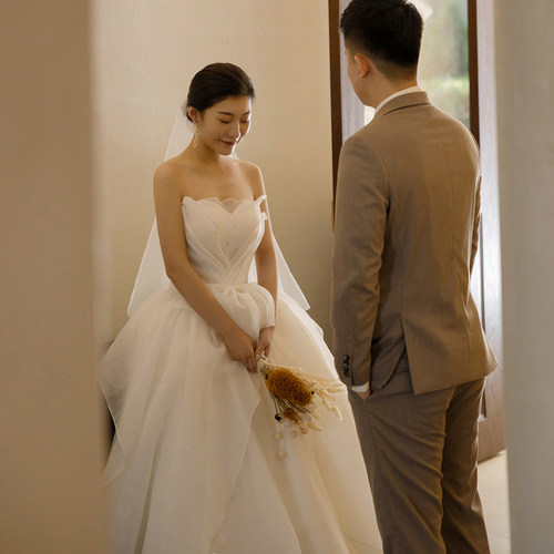 抹胸超仙显瘦公主蓬蓬裙齐地婚纱