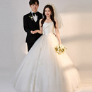 2025新款 缎面婚纱抹胸显瘦蓬蓬裙超仙公主齐地新娘出门纱花朵旅拍