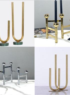 金银色折叠创意金属大理石多头蜡烛台北欧现代摆件样板间软装饰品