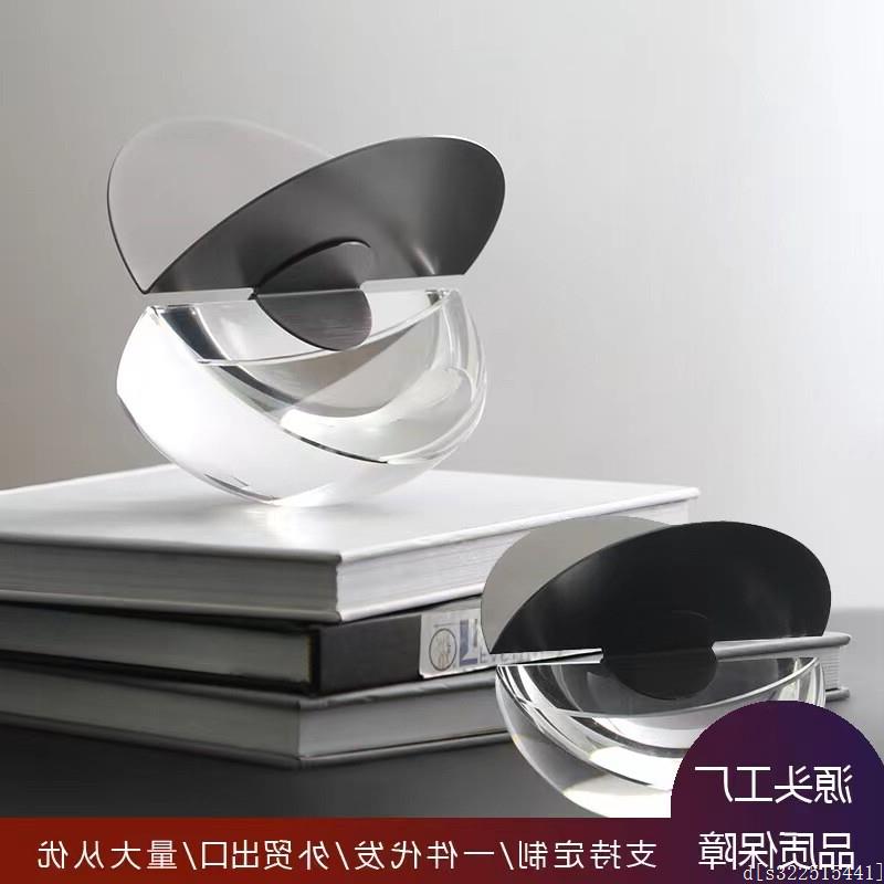 新中式几何水晶大理石金属摆件样板房客厅电视柜办公室家居装饰品