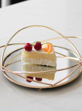 北欧轻奢创意环绕镜面果盘摆件样板房酒店甜品碟卧室收纳托盘饰品