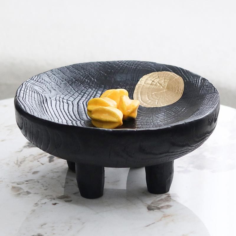 侘寂风仿实木四脚托盘摆件茶几水果盘客栈民宿样板房软装饰品摆设