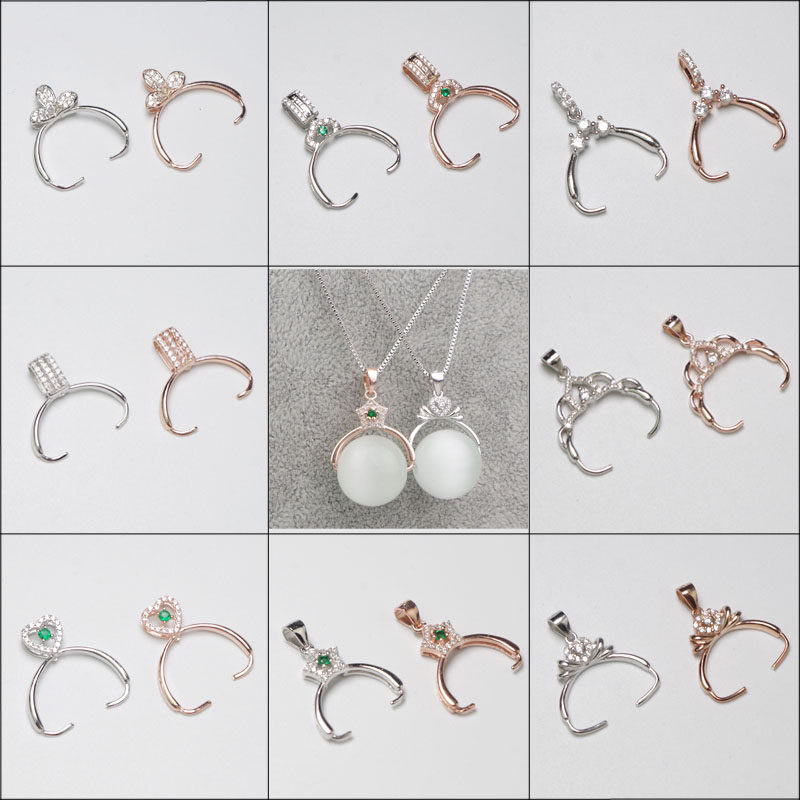 DIY饰品配件镀925电镀吊坠扣翡翠扣玛瑙扣银扣玉扣碧玉路路通扣