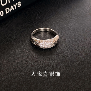 925银镀18K白金戒指女小众设计轻奢高级感银饰复古中古老钱风