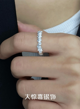 925纯银小众设计不规则纹理ins风肌理个性潮时尚通勤男女戒指