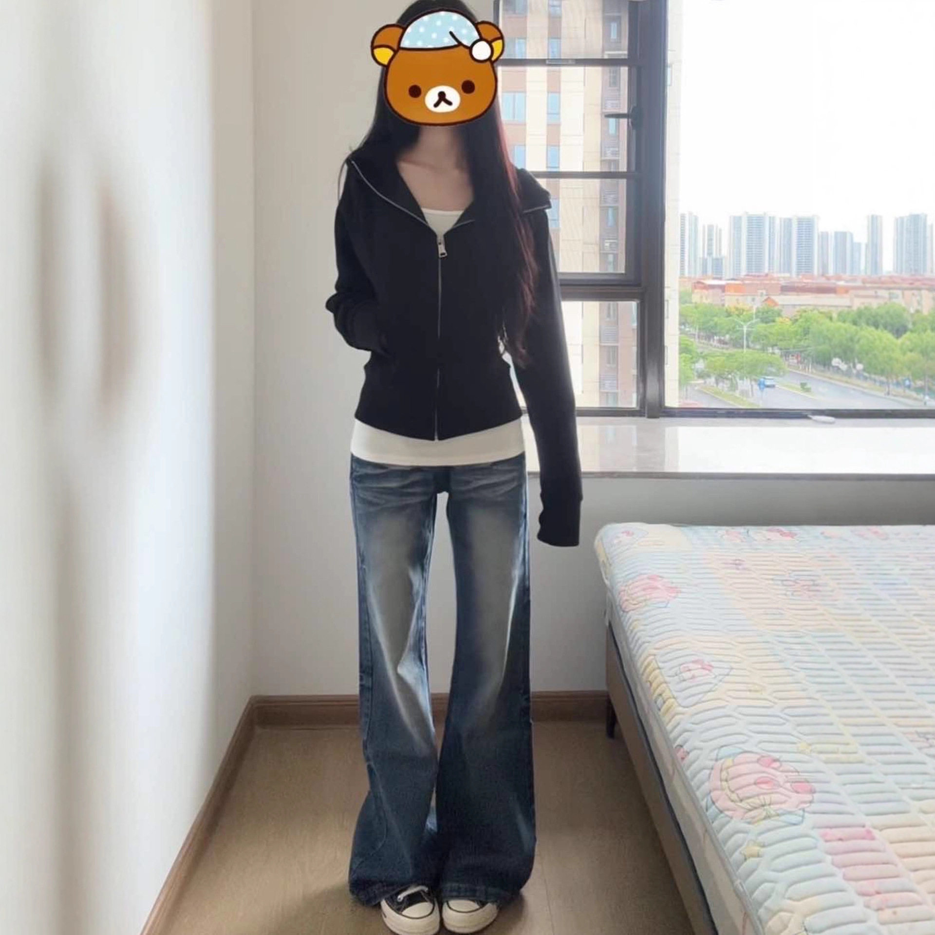 黑色卫衣女款2025新款爆款小个子外套修身显瘦早秋美式连帽长袖