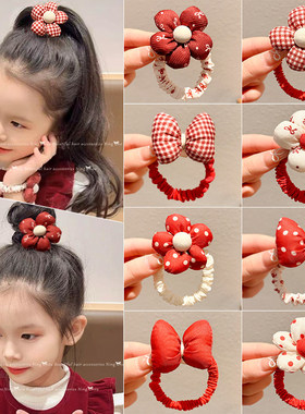 新年红色头绳女儿童皮筋高弹力马尾扎头发绳蝴蝶结发圈丸子头发饰