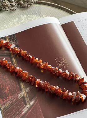 欧洲Vintage古董天然琥珀蜜蜡花珀随形项链