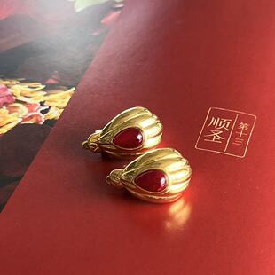 TRIFARI翠法丽浓金色琉璃古董耳夹中古首饰vintage