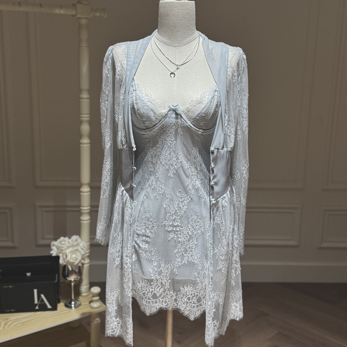 「LA」烟雨迷梦*高级纯欲性感娇俏诱惑蕾丝性感吊带睡裙睡袍套装