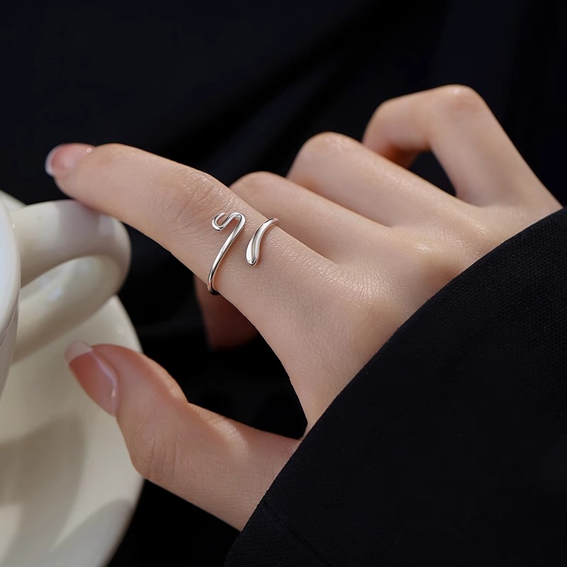 蛇形戒指999纯银戒指素圈女轻奢小众食指戒本命年开口戒生日礼物