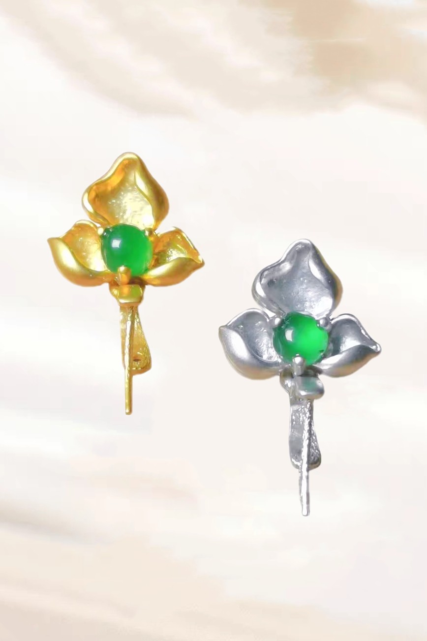 925银吊坠扣头立体花瓣翡翠顶珠佛公葫芦项链夹扣定制款瓜子扣子