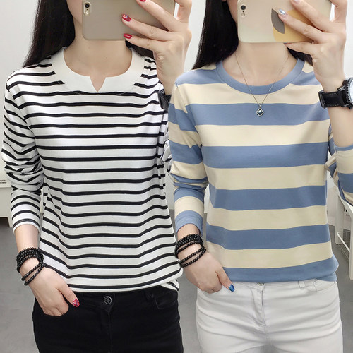 长袖t恤宽松版遮肚子纯棉女