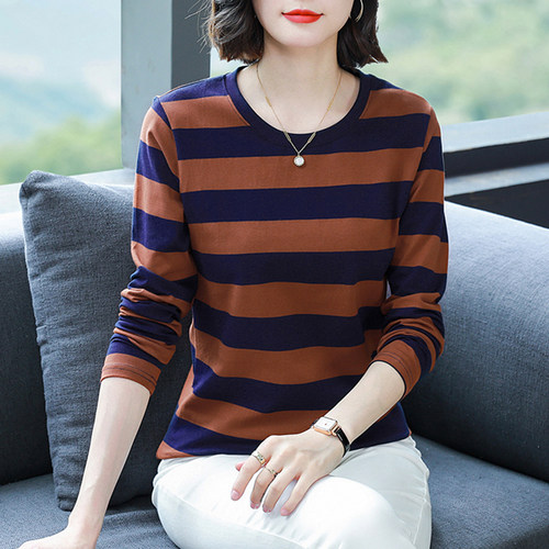 纯棉长袖T恤女宽松遮肚子打底衫