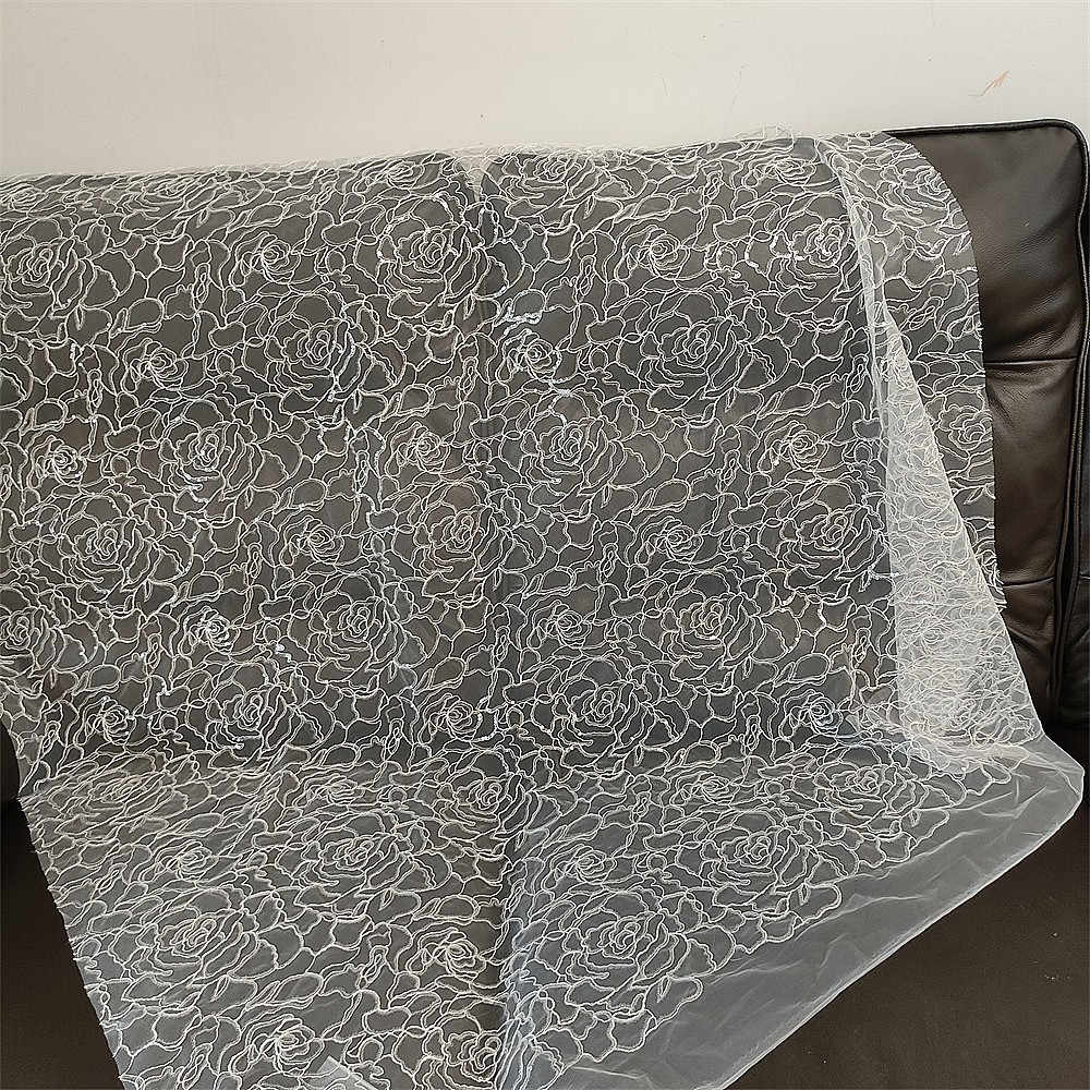 新款玫瑰花亮片车骨立体浮雕蕾丝面布料婚纱礼服旗袍桌布手工DIY
