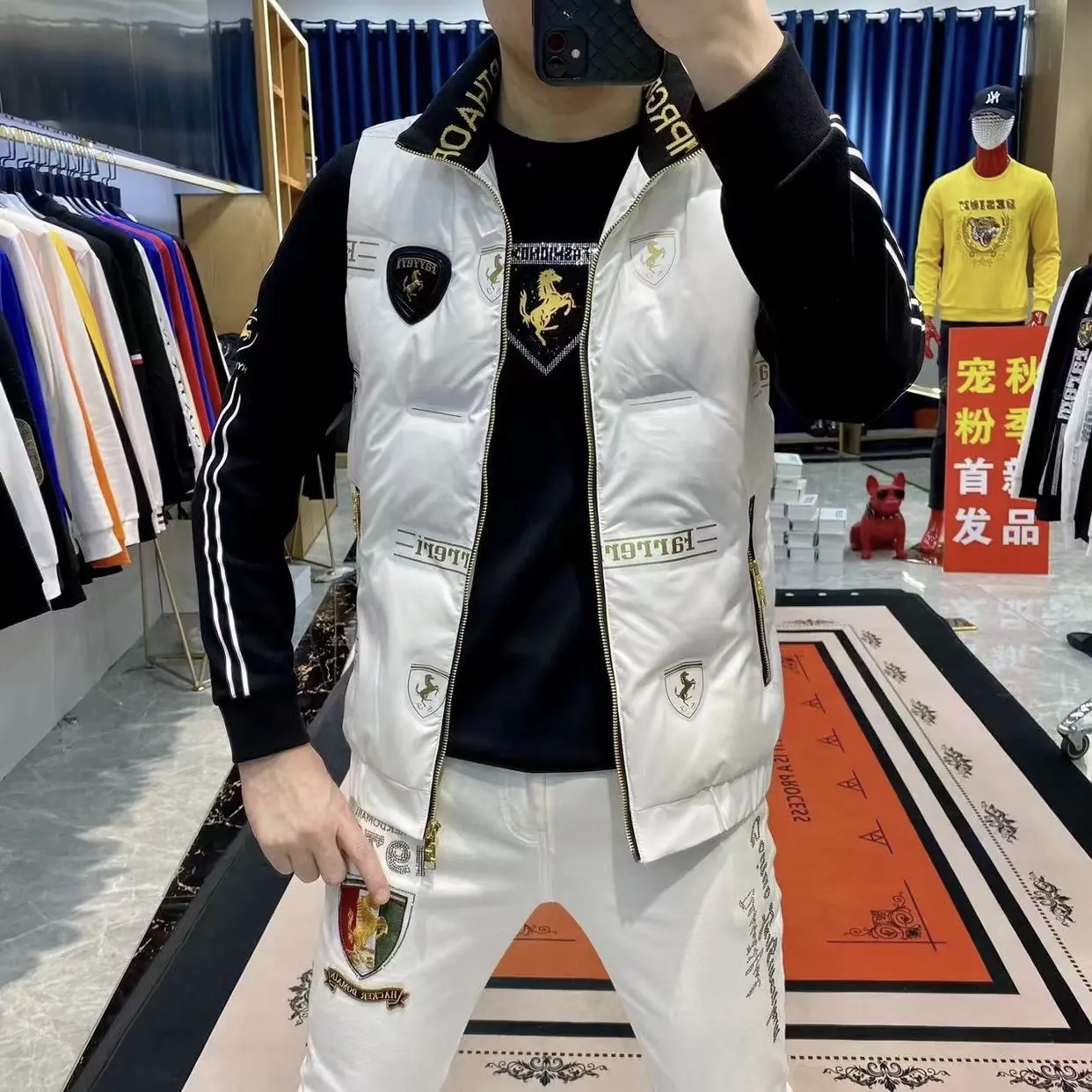 欧货版新款男士羽绒马甲立领白色高级感白鸭绒保暖背心2827P75，男装背心/马甲，星座1411A