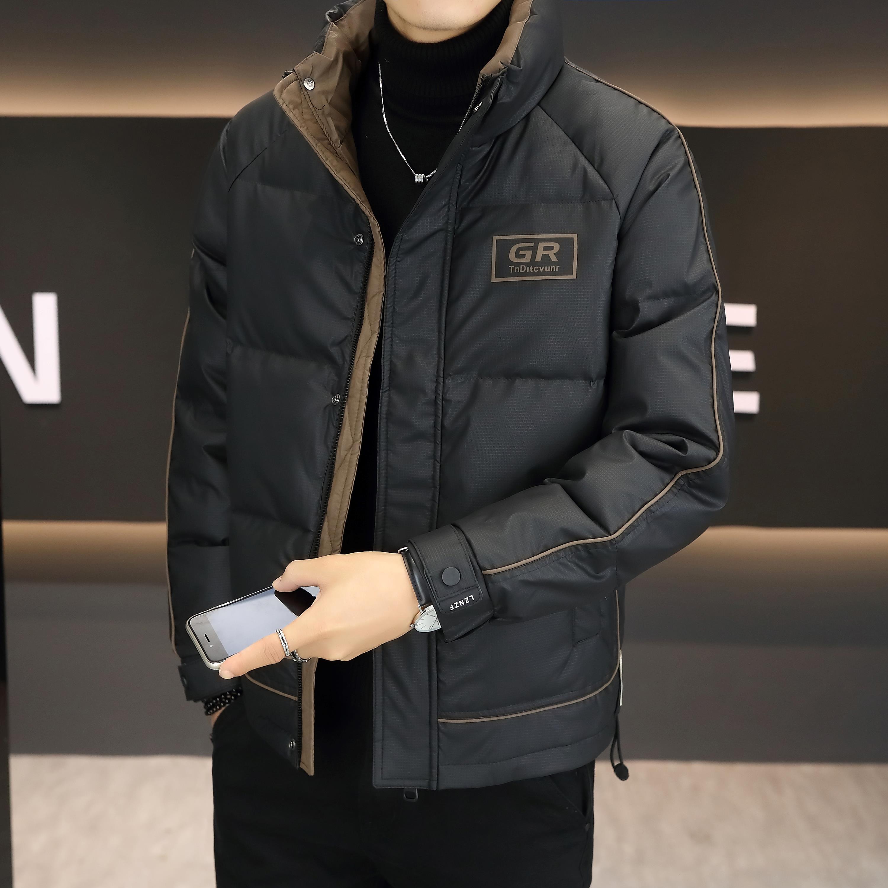 【50绒有报告】羽绒服男潮牌拼接加厚保暖面包服1008-1P130，男装羽绒服，星座1411A