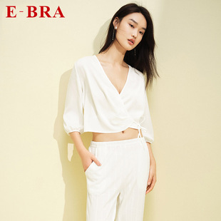 安莉芳官方E-BRA宽松家居服春夏七分袖开衫斜襟上衣睡衣女KL00106
