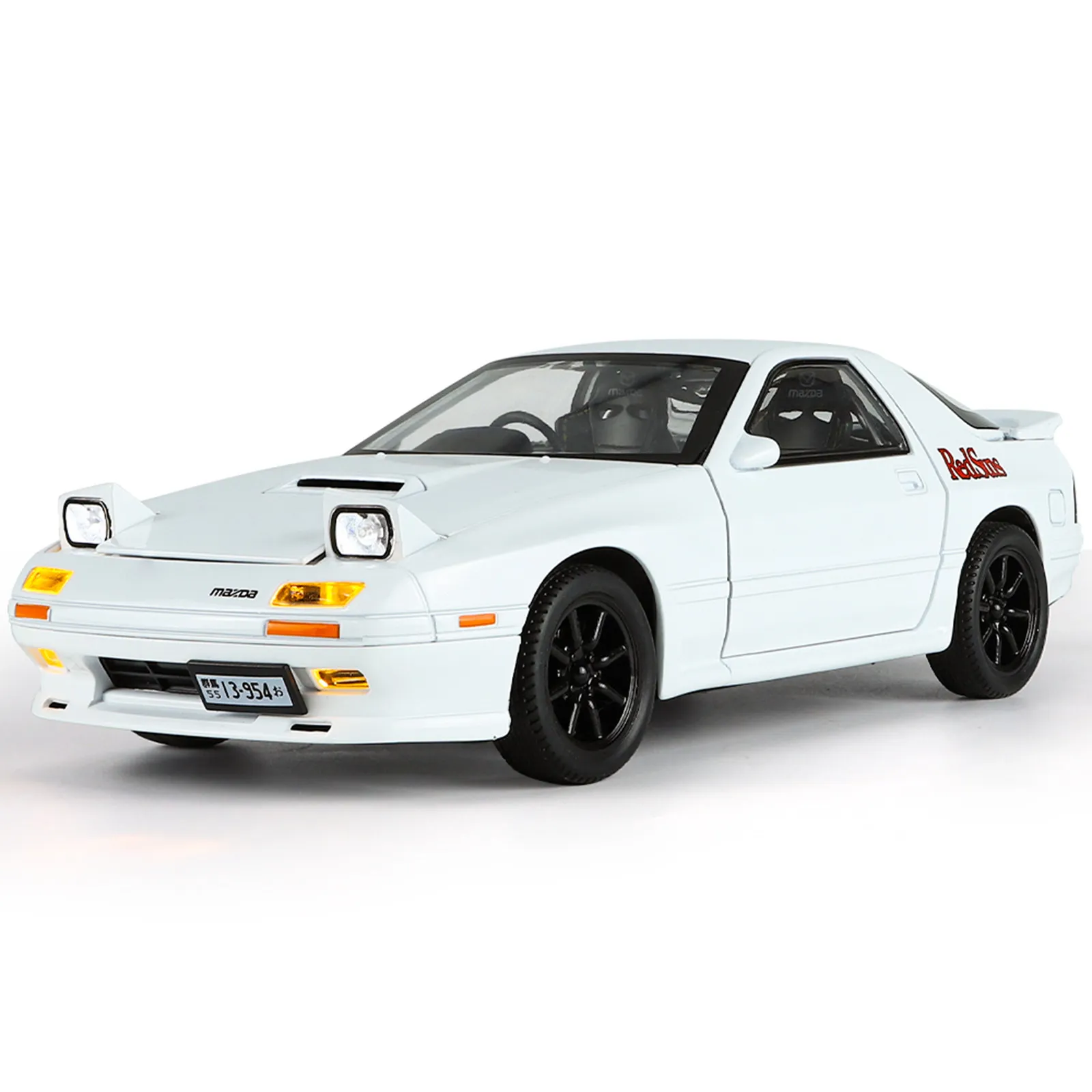 合金车模1:24马自达RX7街车版模型JDM仿真声光回力收藏摆件