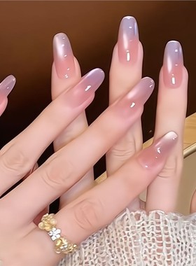 紫韵星河丨纯手工穿戴甲ins风紫色渐变玻璃珠猫眼轻奢日常仙女甲