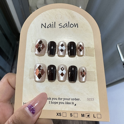 穿戴甲猫眼穿戴甲指甲贴片纯手工半手工美甲假指甲鎏金5225款式
