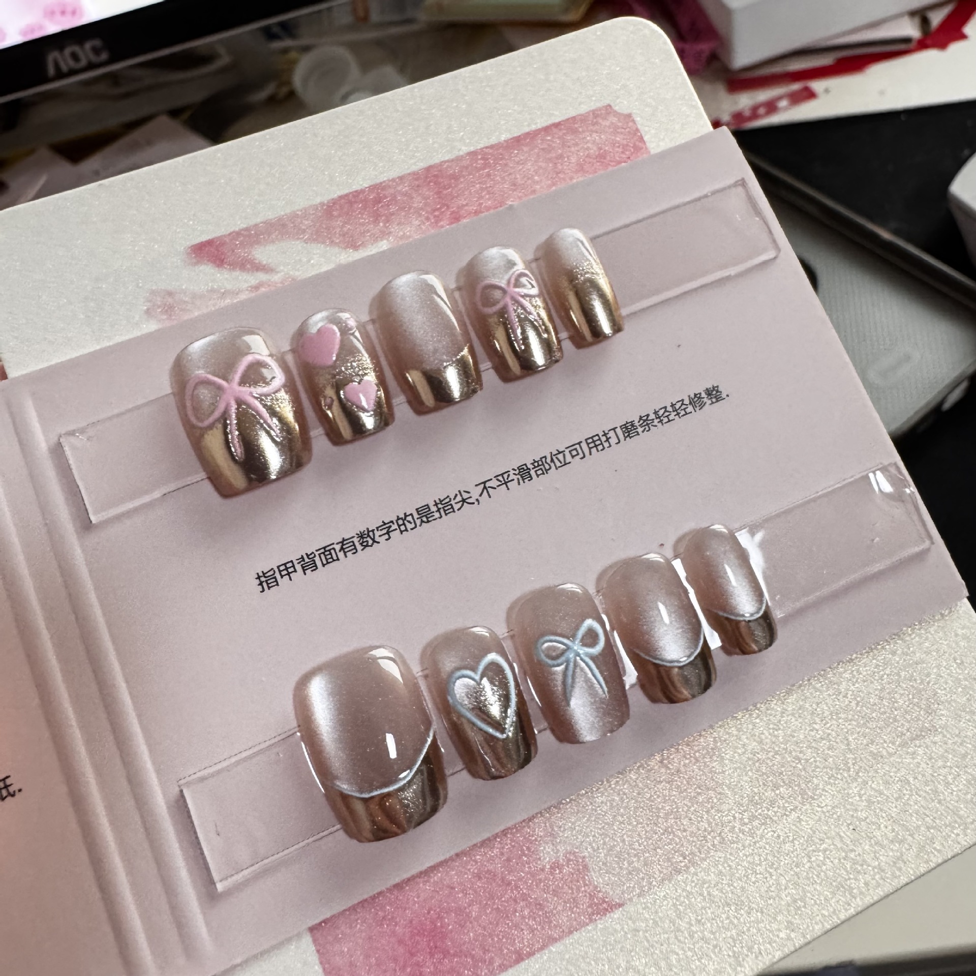 【甜系蝴蝶结】纯手工穿戴甲指甲贴片半手工穿戴美甲假指甲5217#