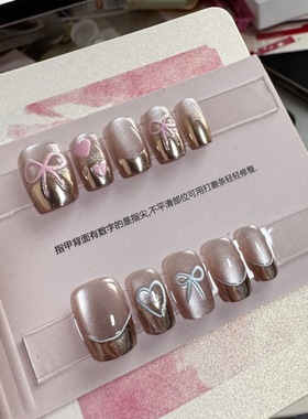 【甜系蝴蝶结】纯手工穿戴甲指甲贴片半手工穿戴美甲假指甲5217#