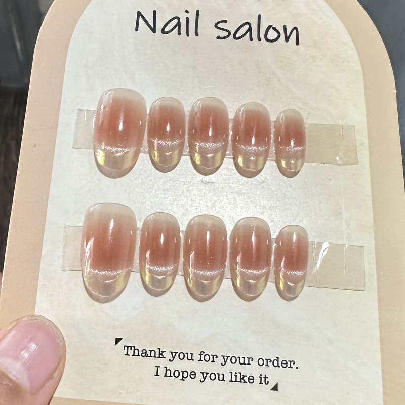 纯欲腮红金秋猫眼短款显白手工穿戴甲美甲贴片可拆卸假指甲片348