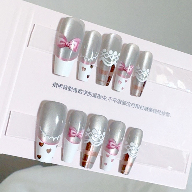 【法式蕾丝】猫眼纯手工穿戴甲指甲贴片美甲假指甲5066#