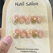 美甲贴片穿戴甲冰透手绘立体郁金香小花爆款 小清新假指甲片354