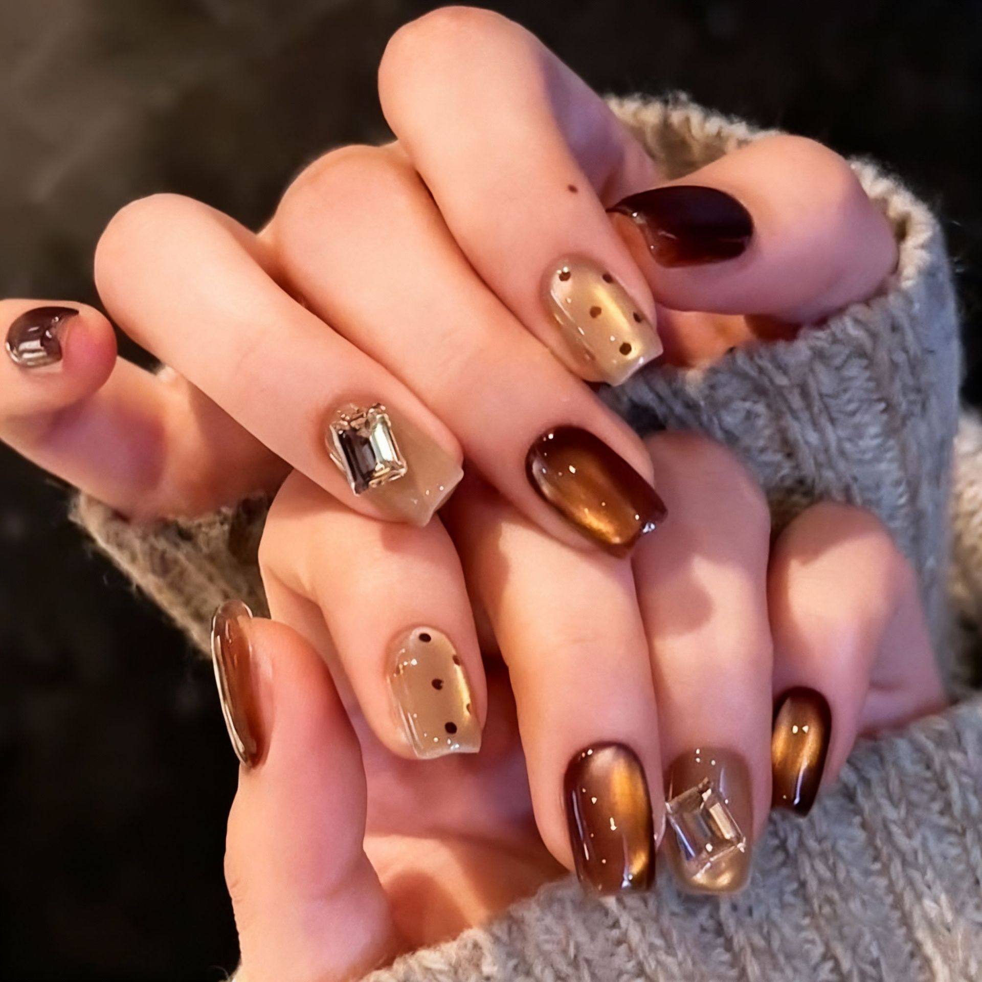 秋冬猫眼美拉德色系穿戴甲抖音小红书爆款美甲店专用假指甲3138,彩妆/香水/美妆工具,穿戴甲/甲片,淘宝优惠券,粉丝福利购,淘宝优惠卷