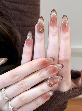 【金沙琥珀】纯手工穿戴甲秋冬新款轻奢风美甲猫眼高级显白3129