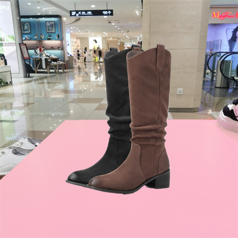 百丽西部复古牛仔靴女鞋冬季新