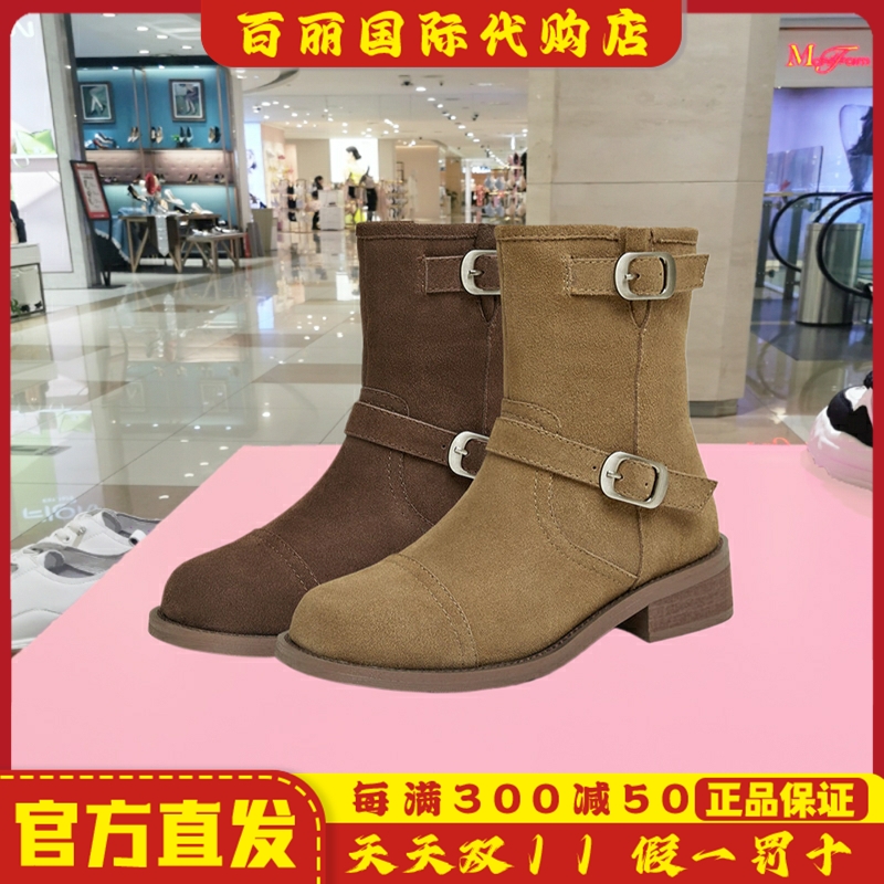 百思图冬季商场新款女鞋复古西部