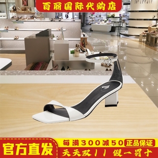 女鞋 方头高跟凉鞋 思加图2024夏季 复古一字带凉鞋 EBI49BL4 时装 凉鞋