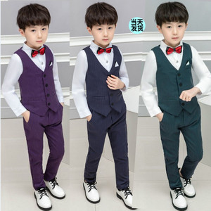 儿童西装套装洋气马甲三件套男孩宝宝花童礼服男童西服表演服春秋