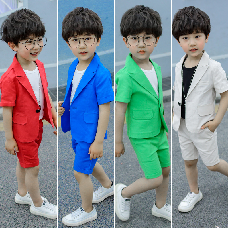 夏装男童宝宝西服套装短袖三件套礼服夏季儿童韩版小西装表演出服