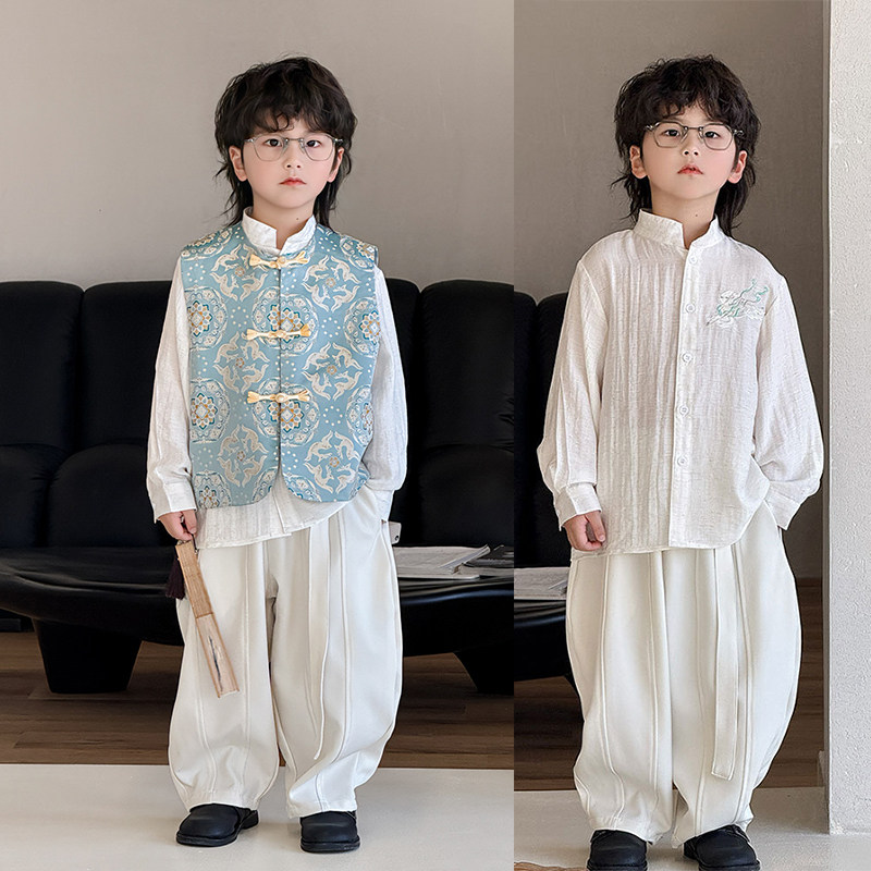长袖汉服男童儿童2025新款秋季新中式马甲套装古风男孩唐装中国风,童装/婴儿装/亲子装,汉服,淘宝优惠券,粉丝福利购,淘宝优惠卷