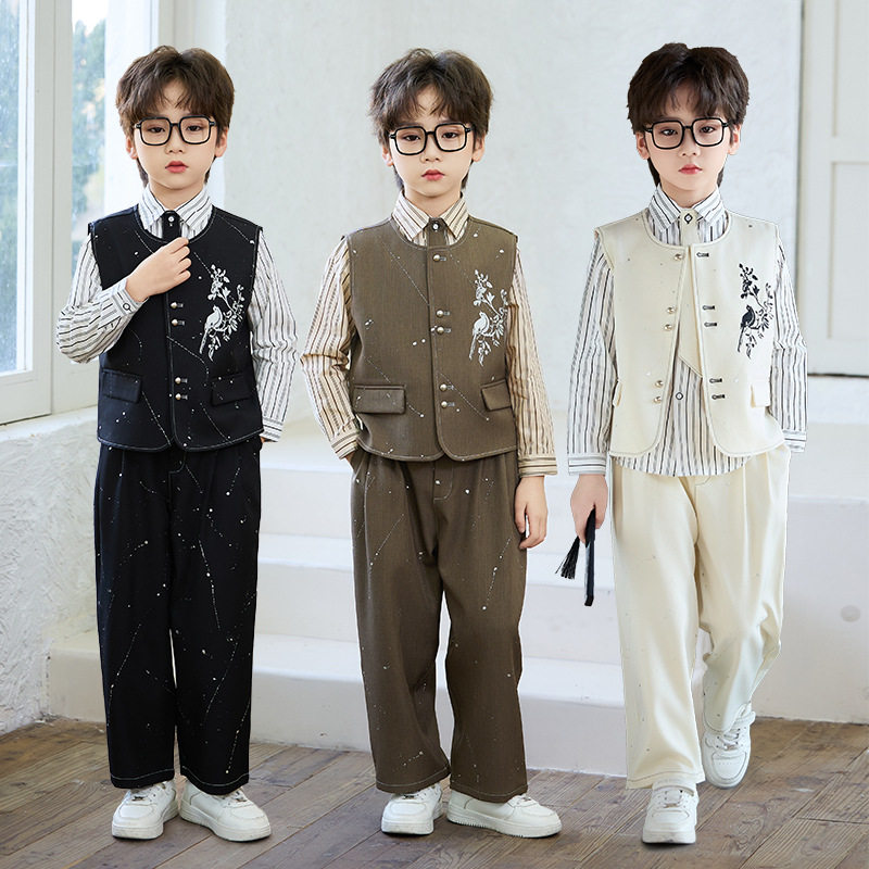 男童礼服春装时髦洋气儿童走秀西服花童婚礼西装套装男孩演出服装