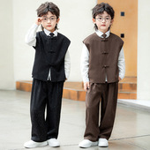 汉服儿童主持人走秀演出礼服西服春秋 国风唐装 男童新中式 马甲套装