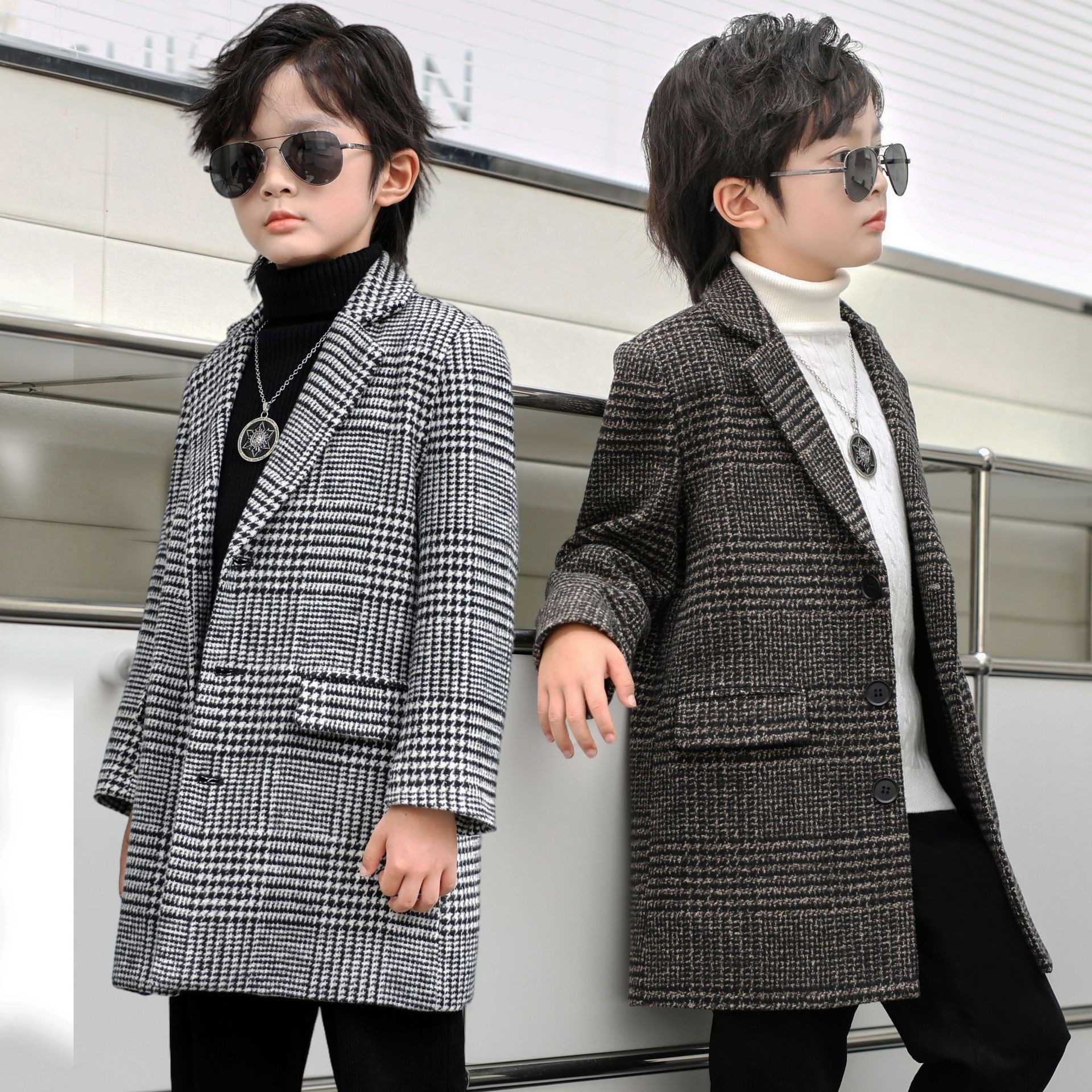 男童毛呢大衣2024冬款儿童洋气加厚呢子风衣中大童演出服休闲外套