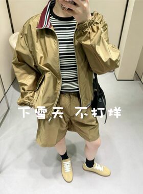 鼎级！女士春秋休闲再生尼龙夹克&短裤 卡其绿