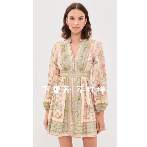 Z*M家！鼎级！女士度假长袖亚麻连衣裙 Roselight   Mini   Dress