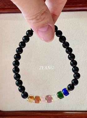 澜山能量黑曜石手链碧玺招财