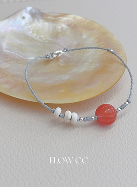 原创设计小众复古手工编织s925银珍珠南瓜南红手链新中式女饰品