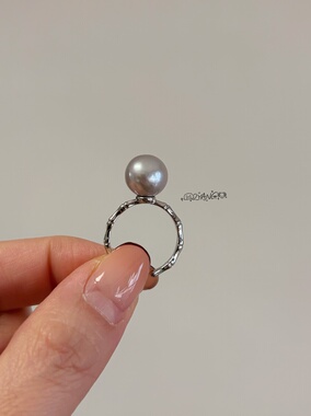 「节节高升」复古竹节银色天然珍珠戒指长辈妈妈礼物成熟气质轻奢