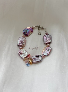 2YANG原创小众设计「幻紫」稀有浓郁彩虹紫色巴洛克珍珠女手链